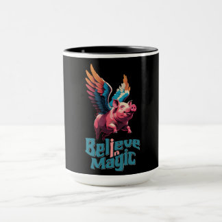 Cute Pig with Colourful wings | Believe in Magic  Mug