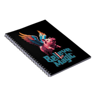 Cute Pig with Colourful wings Believe in Magic Notebook