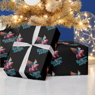 Cute Pig with Colourful wings Believe in Magic Wrapping Paper
