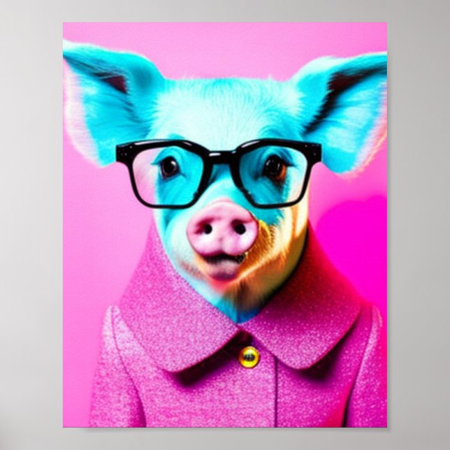 Cute Pig with glasses Pig Print Gift  (Front)