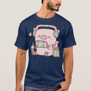 Cute Pig With Headphones and Snacks T-Shirt
