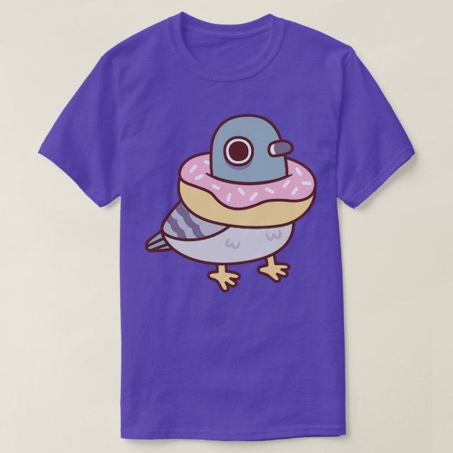 Cute Pigeon With Doughnut Necklace Funny T-Shirt (Design Front)