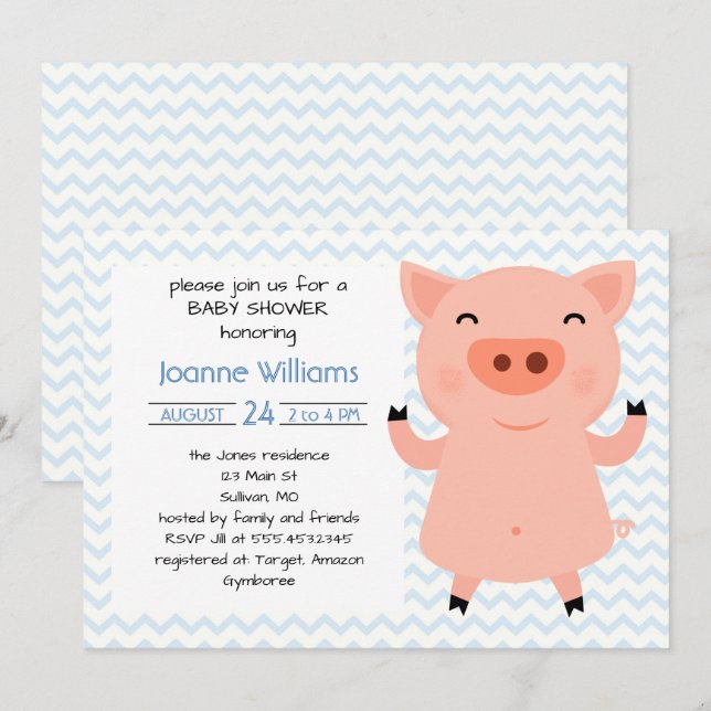 Cute Piggy Baby Shower For Girl Invitation (Front/Back)