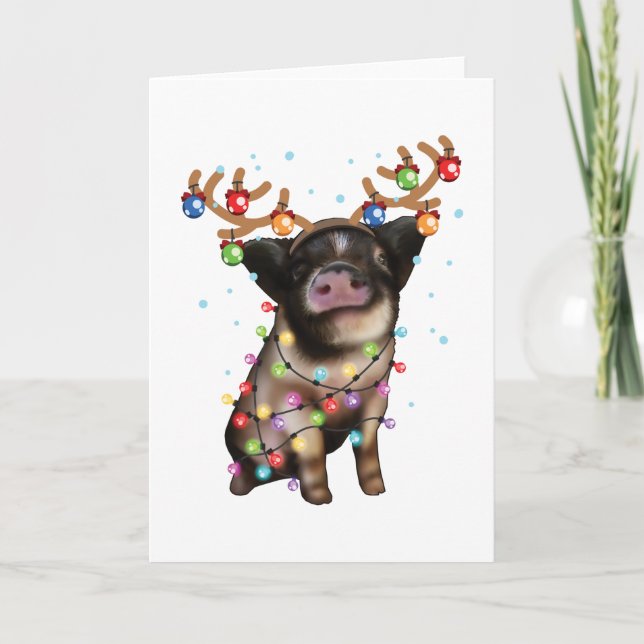Cute Piggy, Pig Lover Funny Christmas Holiday Gift Card (Front)