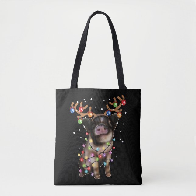 Cute Piggy, Pig Lover Funny Christmas Holiday Gift Tote Bag (Front)