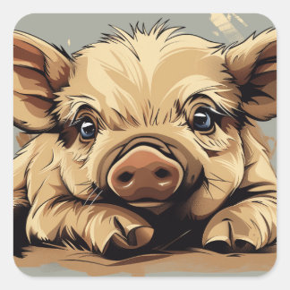 Cute piggy square sticker