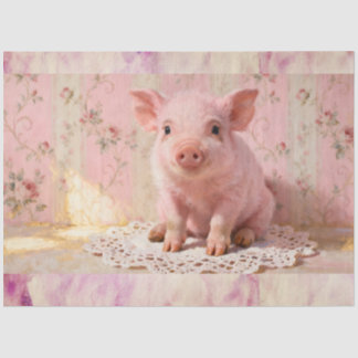 Cute piglet at the farmhouse in pink tissue paper