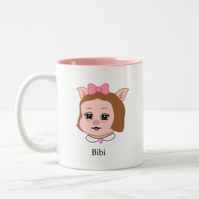 Cute Piglet Cartoon & Calligraphy Two-Tone Coffee Mug (Left)