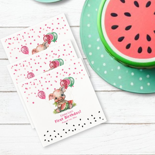 Cute Piglet Eating Watermelon Birthday Paper Napkin (Creator Uploaded)