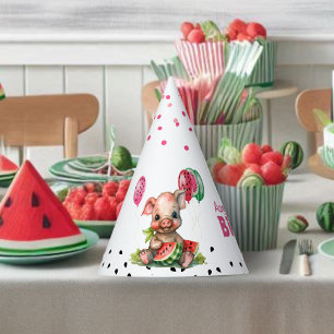 Cute Piglet Eating Watermelon Birthday Party Hat