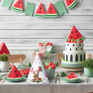 Cute Piglet Eating Watermelon Birthday Party Hat