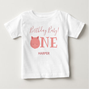 Cute Piglet One Name First Birthday Baby T-Shirt