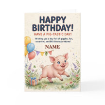 Cute Piglet Personalised Birthday Card for Kids
