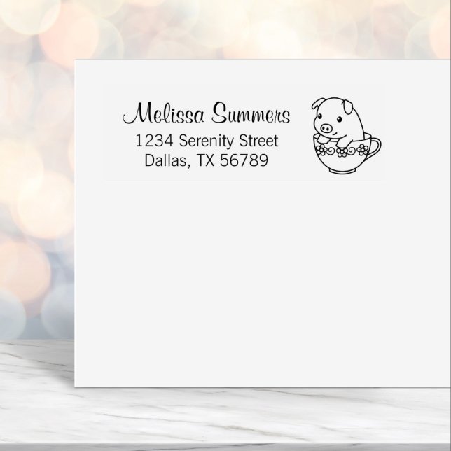 Cute Piglet Pig in a Teacup Address Self-inking Stamp (Creator Uploaded)