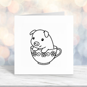 Cute Piglet Pig in a Teacup Self-inking Stamp