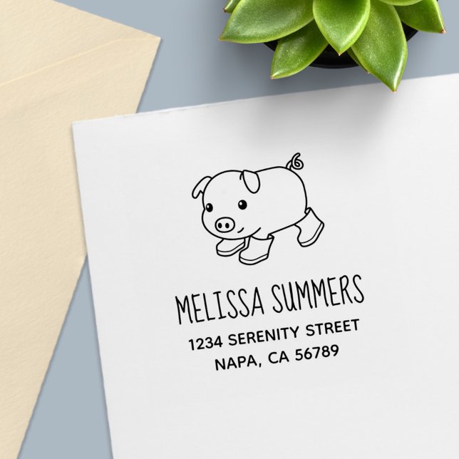 Cute Piglet Pig in Rubber Boots Address Self-inking Stamp (Creator Uploaded)