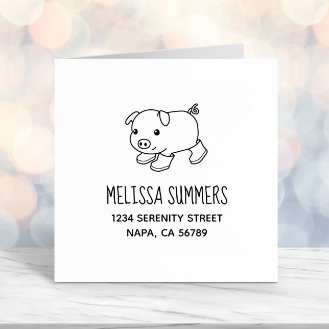 Cute Piglet Pig in Rubber Boots Address Self-inking Stamp (Creator Uploaded)