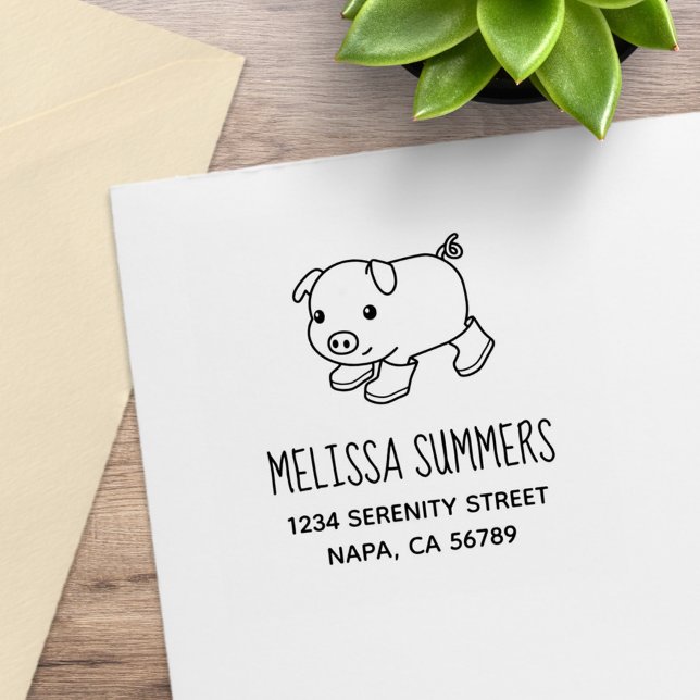 Cute Piglet Pig in Rubber Boots Address Stamp (Creator Uploaded)