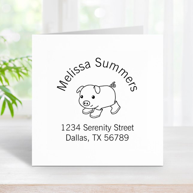 Cute Piglet Pig in Rubber Boots Arch Address Rubber Stamp (Creator Uploaded)