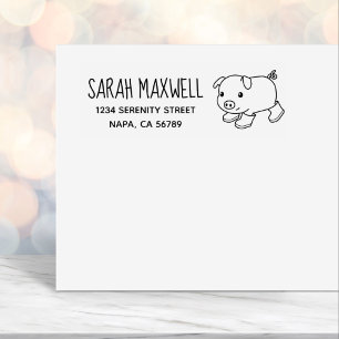 Cute Piglet Pig in Rubber Boots Return Address Self-inking Stamp