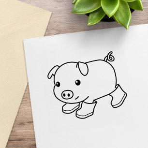 Cute Piglet Pig in Rubber Boots Stamp