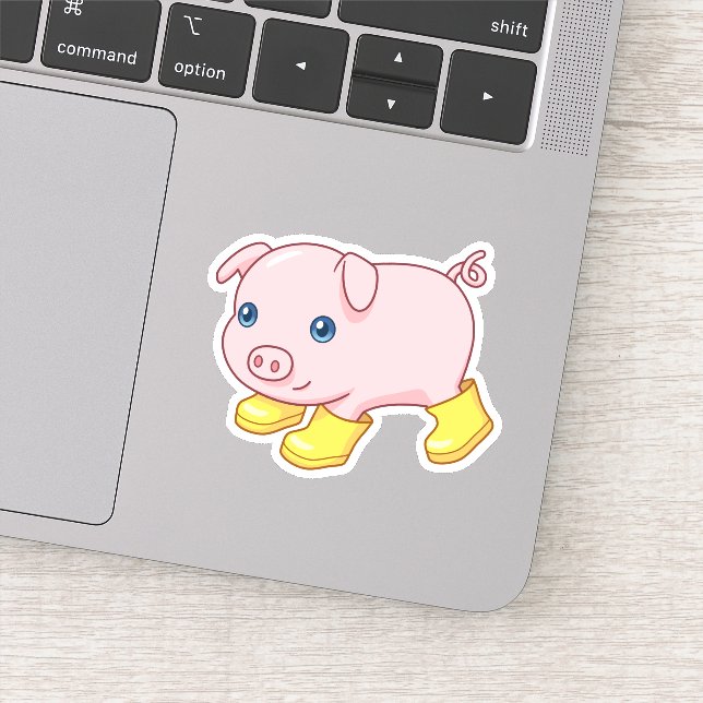 Cute Piglet Pig in Yellow Rubber Boots (Detail)