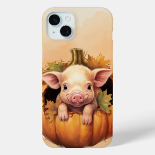 CUTE PIGLET SITTING IN A FALL ORANGE PUMPKIN iPhone 15 MINI CASE