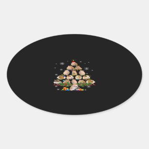 Cute Pigs Christmas Tree Pet Hamster Lover Oval Sticker