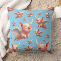 Cute Pigs Flying Blissfully in Sunny Blue Skies