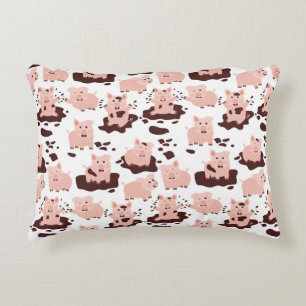 Cute Pigs Playing in Mud Farm Animals Decorative Cushion