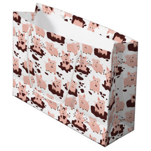Cute Pigs Playing in Mud Farm Animals Large Gift Bag