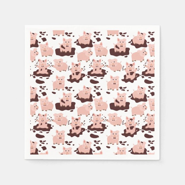 Cute Pigs Playing in Mud Farm Animals Napkin (Front)
