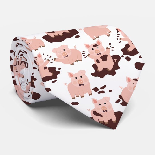 Cute Pigs Playing in Mud Farm  Tie (Rolled)