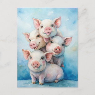 Cute Pigs Sending Happiness  Postcard