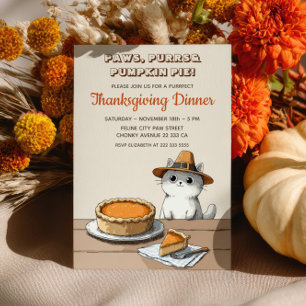 Cute Pilgrim Cat Purrfect Thanksgiving Dinner Invitation