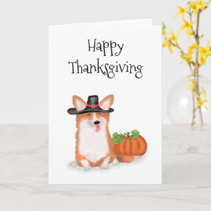 Cute pilgrim corgi with pumpkin Thanksgiving card
