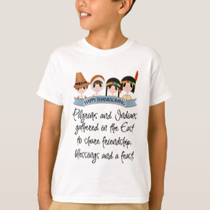 Cute Pilgrim Indiand poen Thanksgiving T-Shirt