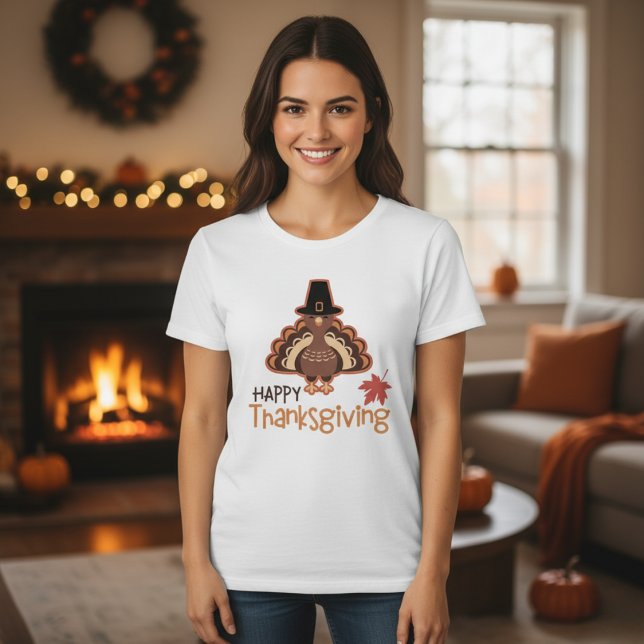 Cute Pilgrim Turkey Happy Thanksgiving T-Shirt (Cute Pilgrim Turkey Happy Thanksgiving T-Shirt)