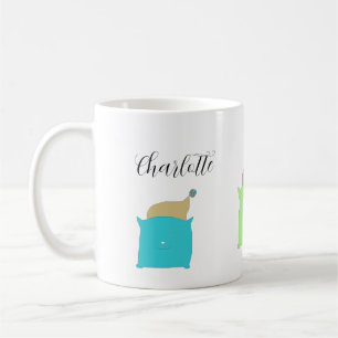 Cute Pillow Cats Illustration Monogrammed Coffee Mug