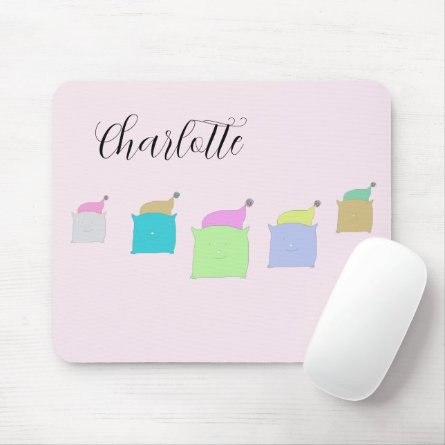 Cute Pillow Cats Illustration Monogrammed Mouse Pad (With Mouse)