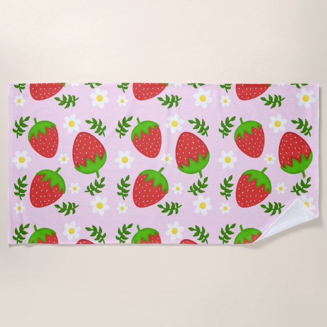 Cute pillow continuous design strawberries pink ba beach towel (Front)