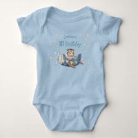 Cute Pilot Bear Blue Vintage Plane Birthday