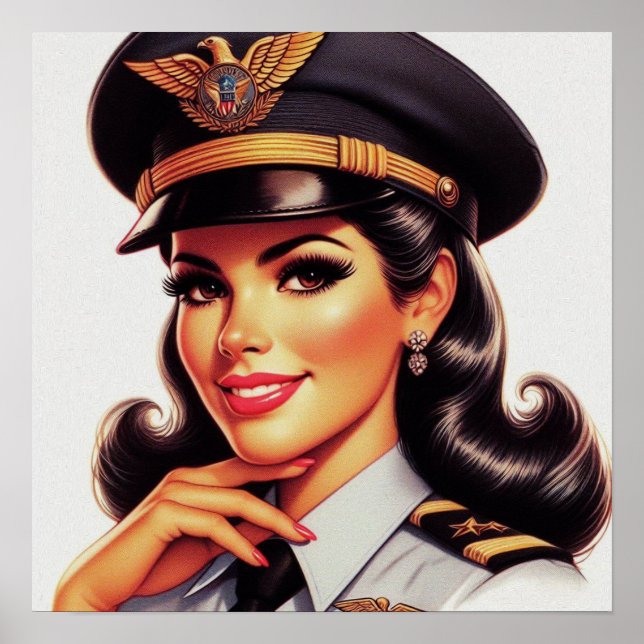 Cute Pilot Military Pin-up Poster (Front)