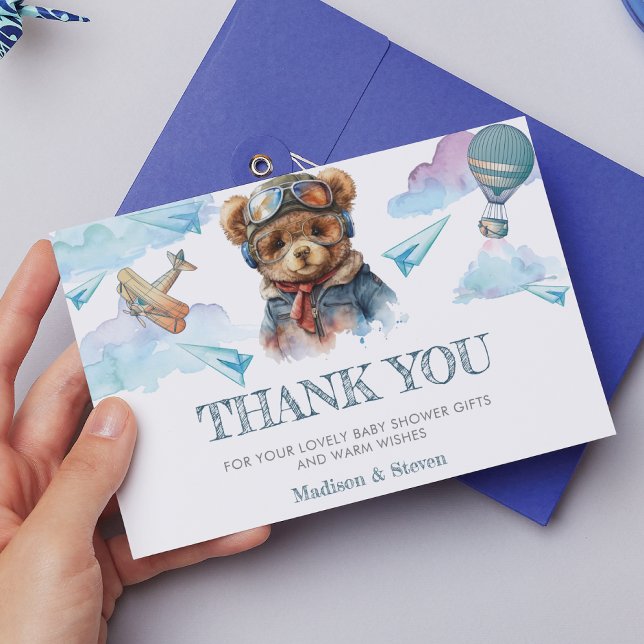Cute Pilot Teddy Bear Baby Shower Thank you Card (Creator Uploaded)