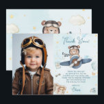 Cute Pilot Teddy Bear Blue Plane Birthday Photo Thank You Card<br><div class="desc">Personalise this cute double-sided birthday photograph thank you card easily and quickly. Simply click the Edit Using Design Tools button to further edit the text, change font styles and font colours. Featuring a cute pilot bear riding a blue plane and a "thank you!" headline. All text is editable. Matching items...</div>