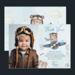 Cute Pilot Teddy Bear Blue Plane Birthday Photo Thank You Card<br><div class="desc">Personalise this cute double-sided birthday photograph thank you card easily and quickly. Simply click the Edit Using Design Tools button to further edit the text, change font styles and font colours. Featuring a cute pilot bear riding a blue plane and a "thank you!" headline. All text is editable. Matching items...</div>