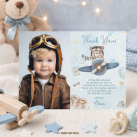 Cute Pilot Teddy Bear Blue Plane Birthday Photo