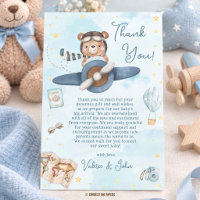 Cute Pilot Teddy Bear Blue Plane Boy Baby Shower