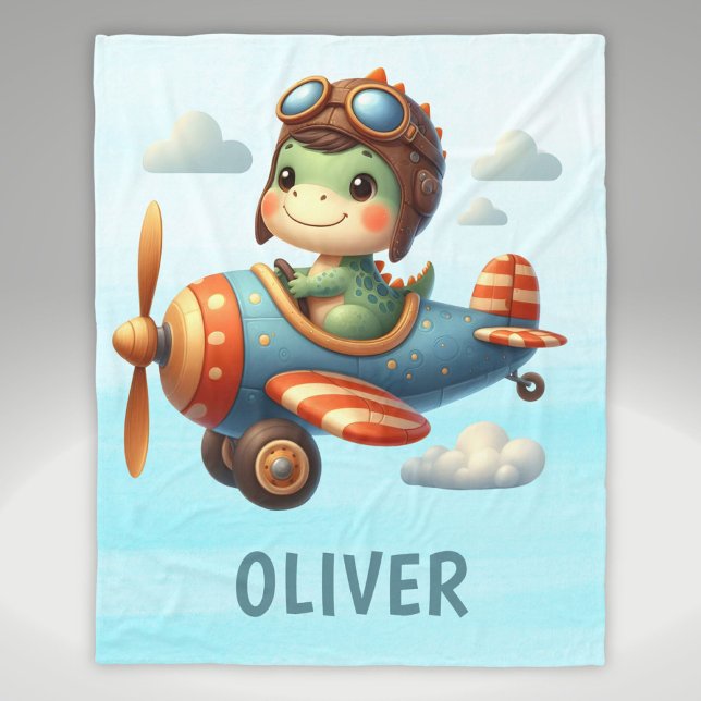 Cute Pilot Trex Dinosaur Flying a Blue Aeroplane Fleece Blanket (Creator Uploaded)