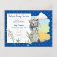 Cute Pilot Wolf Polka Dot Blue Virtual Baby Shower